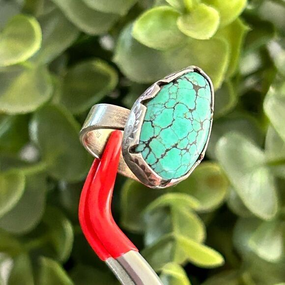 Silver Turquoise Adjustable Ring (Signed) - Picture 7 of 9
